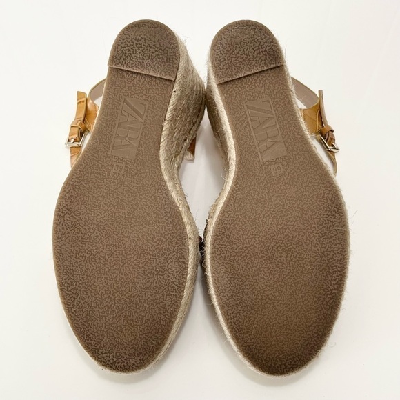 Zara Mustard Animal Print Embossed Espadrille Wedge Sandals Size 8 - Picture 11 of 13